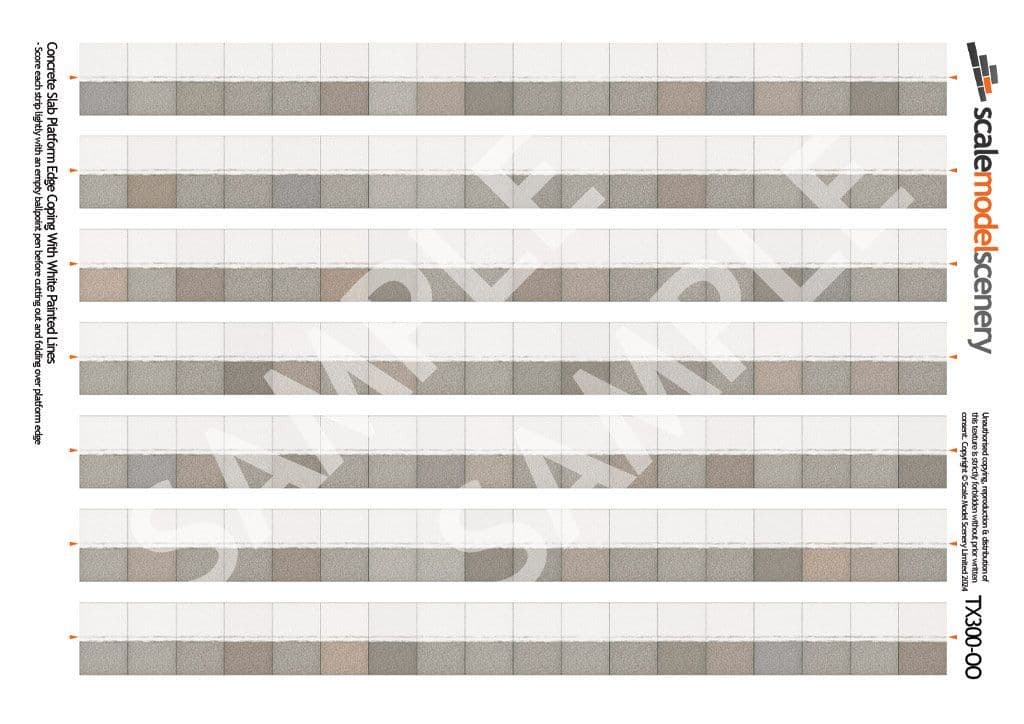 TX300-OO Concrete Slab Platform Edge Coping With White Painted Lines (Pack of 5) OO/4mm/1:76