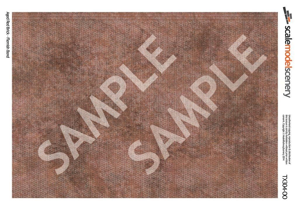 TX304-OO Flemish Bond Aged Red Brick Texture Paper (Pack of 5) - OO/4mm/1:76