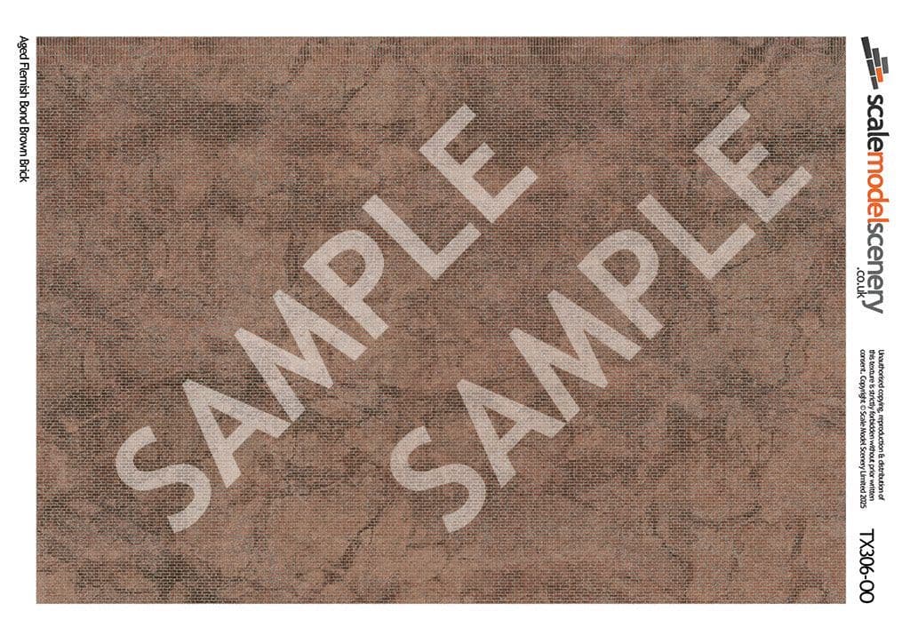TX306-OO Flemish Bond Aged Brown Brick Texture Paper (Pack of 5) - OO/4mm/1:76