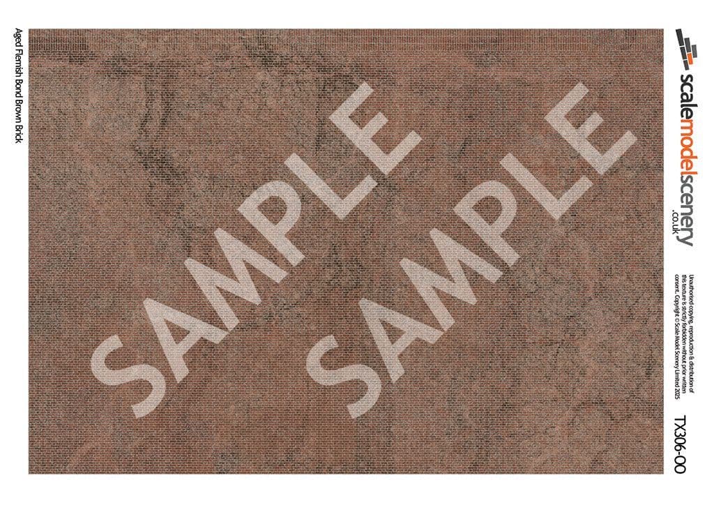 TX306-OO Flemish Bond Aged Brown Brick Texture Paper (Pack of 5) - OO/4mm/1:76