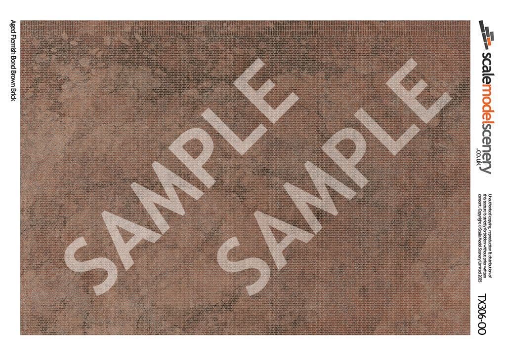 TX306-OO Flemish Bond Aged Brown Brick Texture Paper (Pack of 5) - OO/4mm/1:76