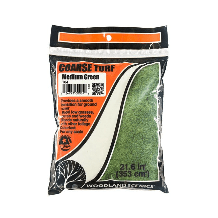 Woodland Scenics T64 Coarse Turf Medium Green Bag