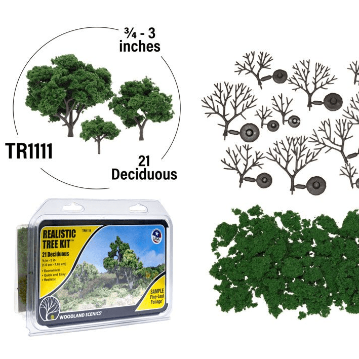 Woodland Scenics TR1111 Realistic Green Deciduous Trees Kit (Makes 21 Trees, 0.75 to 3" Tall)