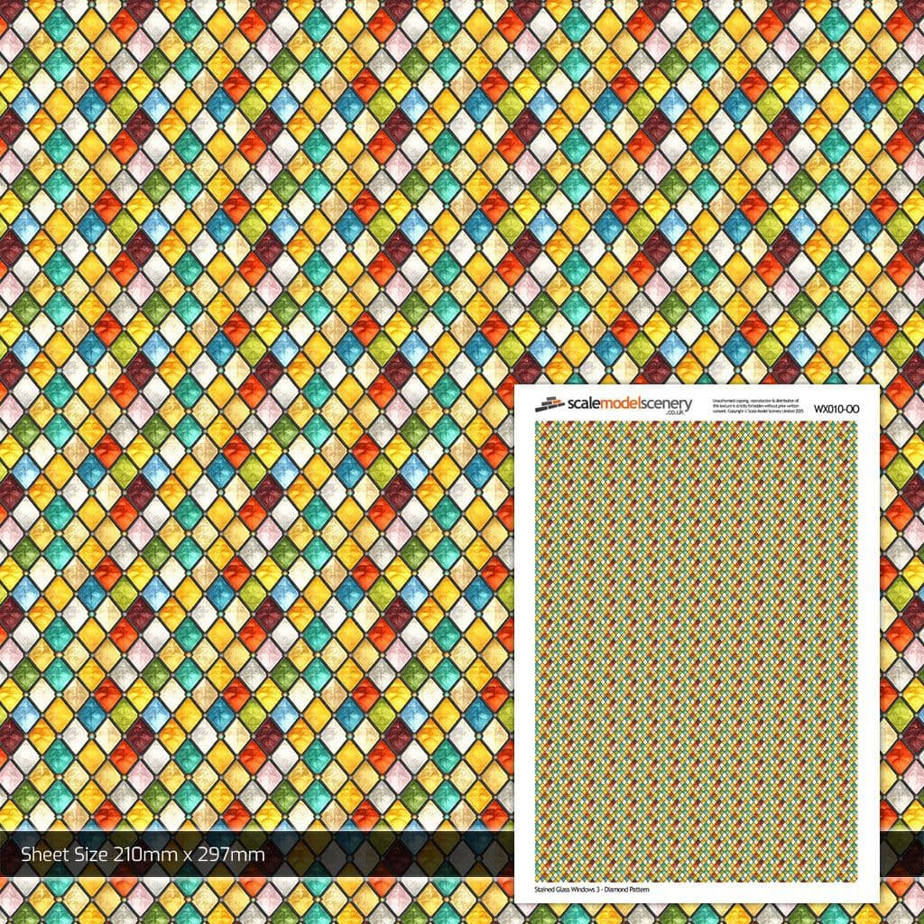 WX010-OO Stained Glass Windows Sheet 3 - Diamond Pattern OO/4mm/1:76